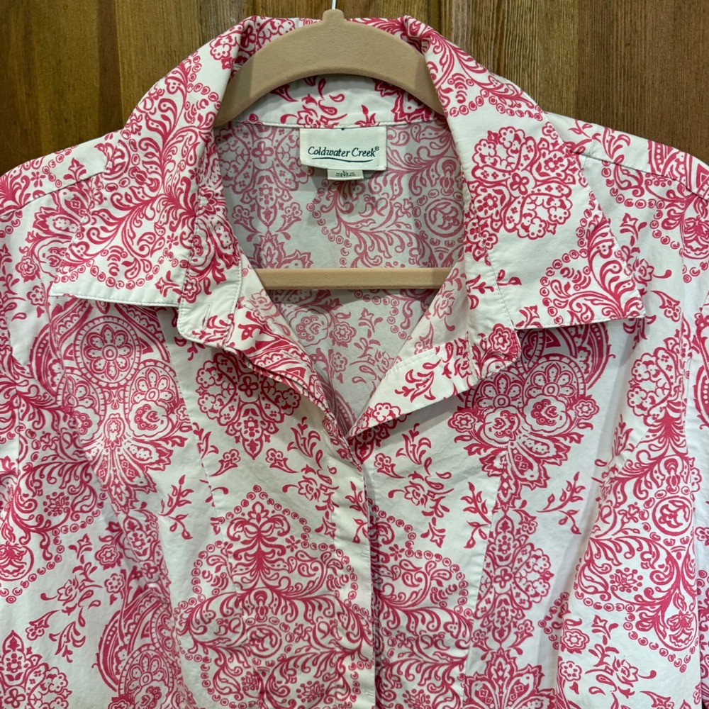 Coldwater Creek Women's L Pink White Paisley Print Button Down Shirt Long Sleeve - Picture 3 of 7